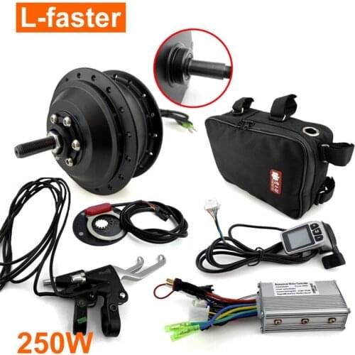 250W Brushless Hub Motor Electric Bike Conversion Kit Electric Bicycle Rear Wheel Motor PAS Wuxing LCD Display Thumb Throttle