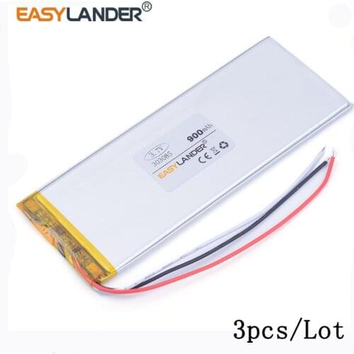 3pcs /Lot 3.7v lithium Li ion polymer rechargeable battery 3 wire 303085 900mAh interphone GPS MP3 MP4 MP5 Rechargeable bat