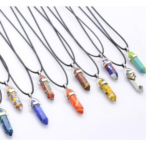 5pcs Natural Stone Hexagonal Column Crystal Necklaces Pendant for Fashion 2020 Statement Choker Necklace Bohemian Women Jewelry