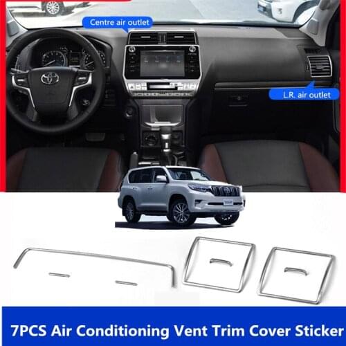 7PCS Stainless Steel Silver Car Interior Air Conditioning Vent Trim Cover Sticker For TOYOTA Land Cruiser Prado FJ150 2010-2020
