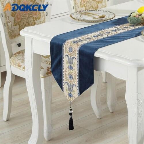 ADQKCLY Europe Floral Table Runners Soft Flannel Tassels Tea Table Flags Decoration Party Wedding Table Runner 33*180cm/33*210cm