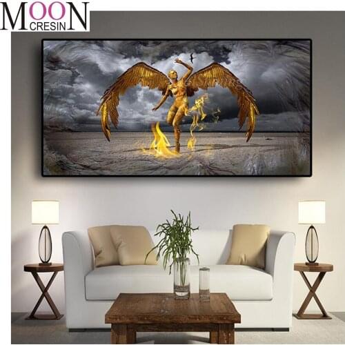 Guardian Angel Diy Daimond Painting Wings Man Fire Diamond Embroidery Full Square Round Drill Mosaic Rhinestone Large Home Decor