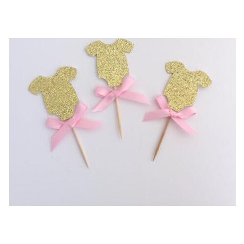 Glitter Baby Shower One Piece birthday cupcake toppers Gender Reveal party decoration doughnut picks
