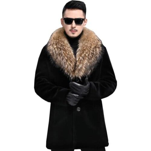 Cheap autumn faux mink fur leather jacket mens winter thicken warm fur leather coat men loose jackets fashion B175