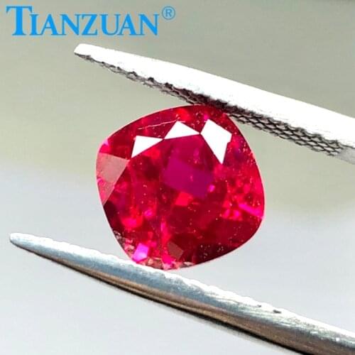 Cushion shape natural cut 5# red color created Artificial ruby corundum stone with cracks and inclusionsloose stone