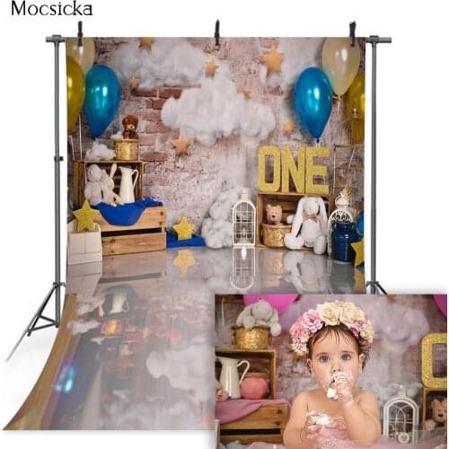 1st Birthday Cake Smash Backdrop for Photography Newborn Girl Birthday Portrait Photo Booth Background Spring Easter Bunny Props