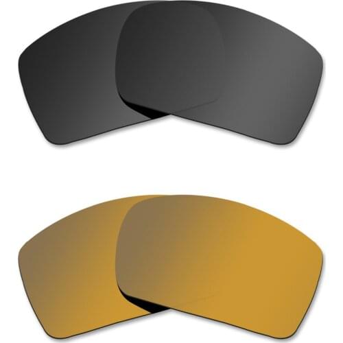 Glintbay 2 Pairs Polarized Sunglasses Replacement Lenses for Oakley Oil Drum Stealth Black and Bronze Gold