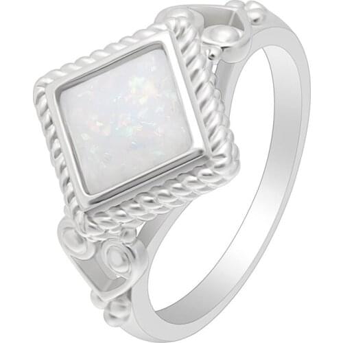 Hainon Square Fire Opal Finger Rings For Women White Stone Silver color filled Rings Elegant Stylish Rings For Engagement