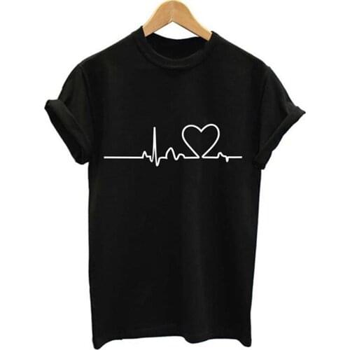 Heartbeat ladies loose short-sleeved round neck print T-shirt simple fashion casual daily wild personality large size