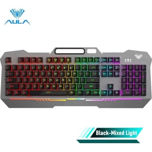 AULA F3010 Backlit Gaming Keyboard 104 Keys Anti-ghosting Wired LED Gamer Keyboard Ergonomic Metal Panel for Desktop Laptop