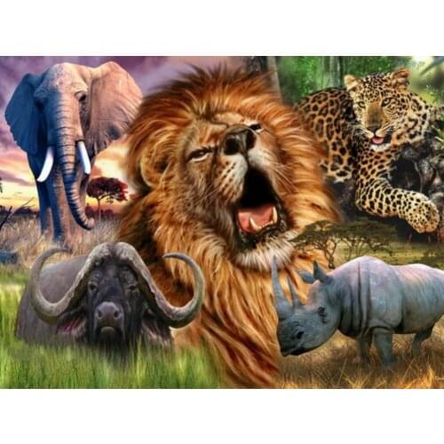 JMINE Div 5D African Wildlife Animals Lion Elephant hippo Full Diamond Painting kits art Scenic 3D paint by diamonds