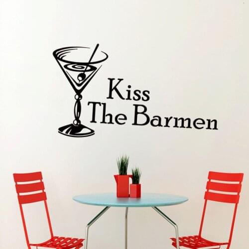 Kiss The Barmen Cocktail Glass Wall Sticker Home Decor Kitchen Wall Decals PVC Removable DIY Room Decoration