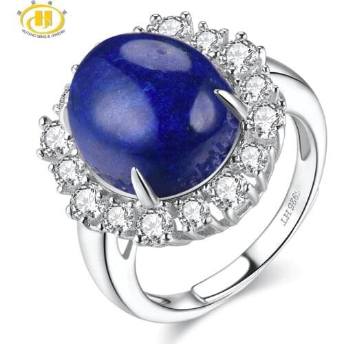 Hutang 9.66ct Lapis Rings Natural Gemstone 925 Silver Adjustable Open Ring Fine Classic Crystal Jewelry for Women Girl Best New