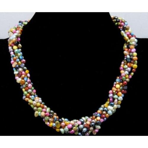 Hand knotted 3 strands 40inch 4-5mm multicolor baroque pearl distorted combination set 18" necklace fashion jewelry