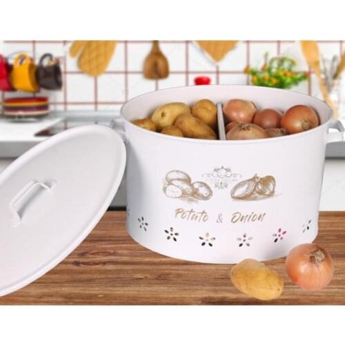 2 Compartment Wrought Iron Potato Onion Box White
