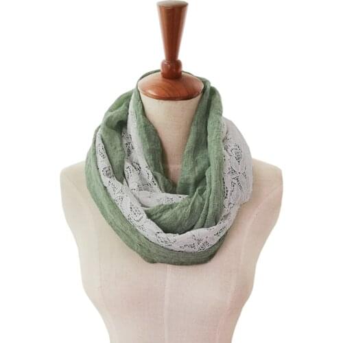 Leo anvi Cotton Lace infinity scarf women Double sided design Scarves Neck Rings Floral foulard