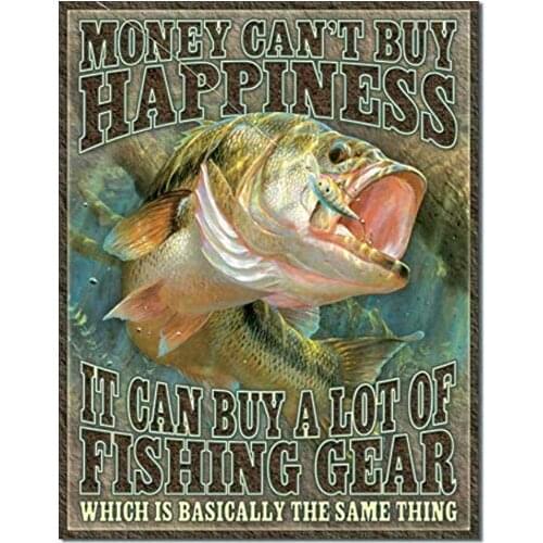 Metal Tin Sign Vintage Art Decoration Fishing for Cafe Home Kitchen Farm Office Bar Restaurant Dorm Club or Garage 12"x8" Inches