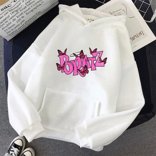 New arrival 2020 women hoodies funny bratz letter butterfly letter femme white hoodie fashion vintage camiseta mujer hoodie tops