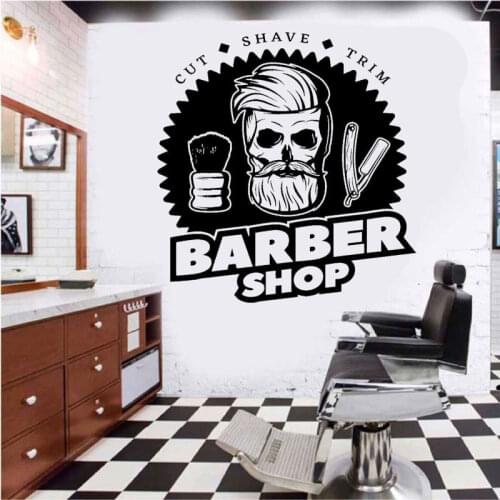 Barber shop wall stickers personality skull shop logo vinyl decals barber shop hair salon storefront decoration wall decals LF01