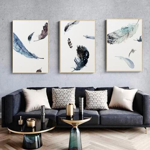 Nordic Art Flowing Feather Minimalist Modern Poster Canvas Print Painting Wall Art Living Room Home Decoration