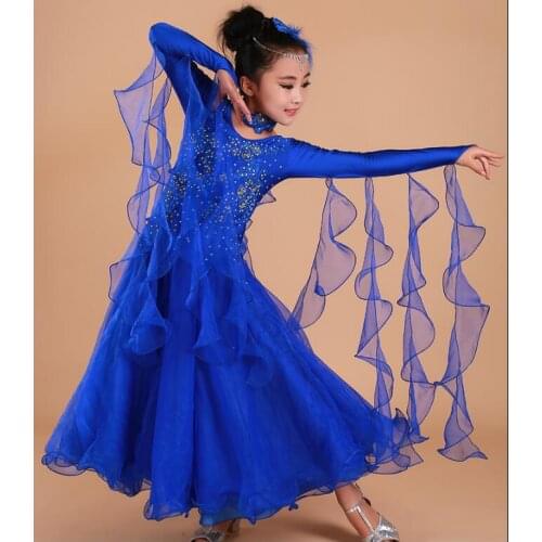 Grils Modern dance dress Children Waltz Long sleeves Standard dance Performance