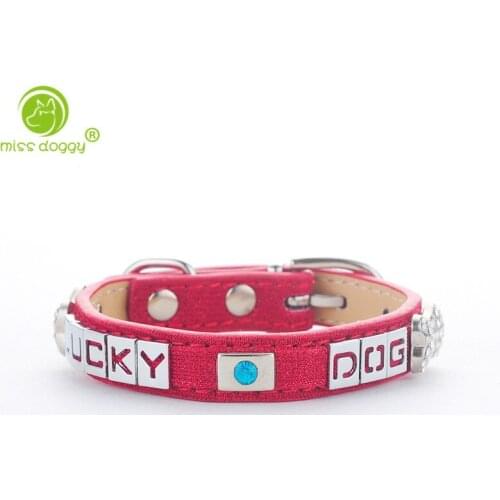 Luxury Pet Dog Collar Rhinestone Buckle Design Crystal Bow Tie Cat Collar"LUCKY DOG" Necklace for small Medium Pets