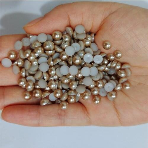 Light coffee Half Round Pearl Rhinestone Crystal Non Hotfix Flat Back Rhinestones Trim Accessories for Nail Art Rhinestones