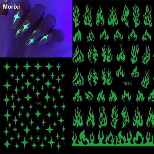 Luminous nail art sticker for 3D manicure accessories starry star heart flame moon circles self adhesive nail decal YJ014