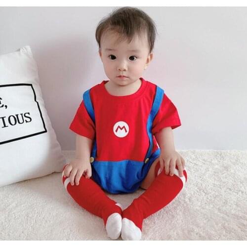Loosen Newborn Baby Girl Red Mario Clothes Cartoon Short Sleeve Rompers Outfits Childrens Costume Summer Babe Thin Jumpsuits