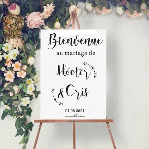 Rustic Wedding Vinyl Decals Custom French Bienvenue Sign Sticker Wedding Welcome Board Stickers Personalize Any Texts Decal