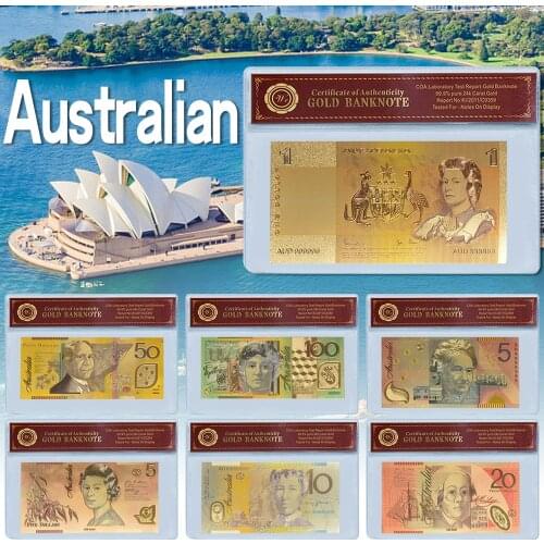 WR Wholesale Australia 100 Dollars Gold Foil Banknote with Coa Frame New AUD 100 Fake Money Non-currency Banknote Gift for Men