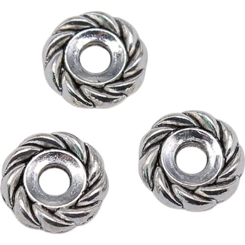 WYSIWYG 20pcs 9x9x2mm Charm Spacer Beads Round Beads Charm Antique Silver Color Space Beads For Necklace Bracelet Jewelry Making