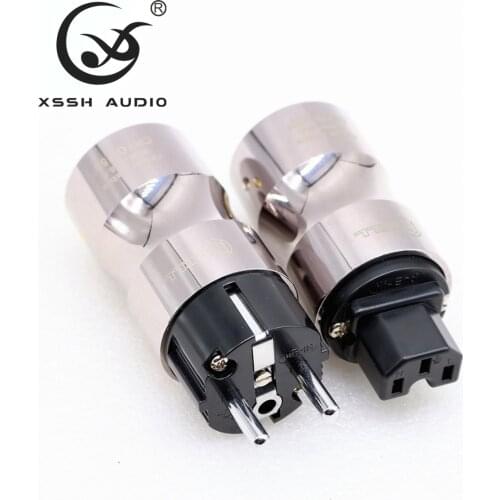 XSSH Audio HiFi Hi-end Female Male 3 Wire Grounding Pure Copper Plated Gold Rhodium US EU IEC AC Power Plug Connector