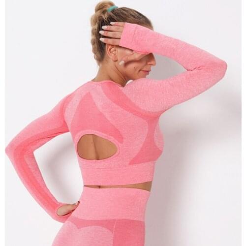 Female New Seamless Top Women Long Sleeve Fitness T-Shirt Slim Fit Running Sports Wear With Thumb Holes Gym Shirt