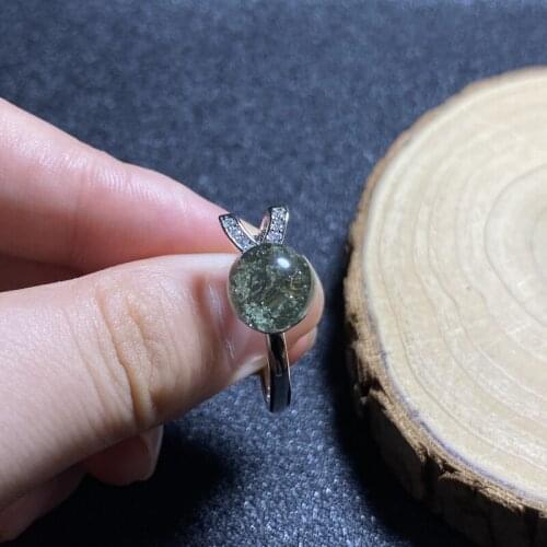 1Pc Natural Green Phantom Quartz crystal Adjustable ring 925 Silver Domed girl gift AAAAA Gem ring crystal healing stone