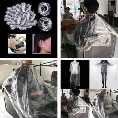 100Pcs Disposable Hair Cut Gowns Hairdressing Capes Apron + 100 Ear Covers