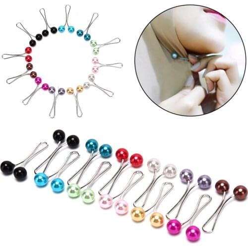 12pcs Pearl New Fashion Pearl Scarf Brooch Pin Headscarf Lady Scarf Hijab Clips Pin Fixed Straps Anti Slip Brooch