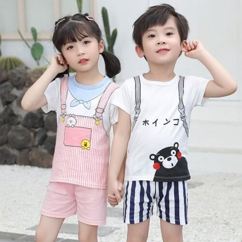 2pcs/set Summer Boys And Girls Short Sleeve Suit 100% Cotton Kids Sets Clothing Fashion Cute Girls Outfits 1 2 3 4 5 6 Years Old