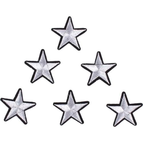 20pcs/lot Embroidered Silver Star Sticker DIY Fabric Appliques Iron On Jeans Patch Sew On Garment Motif Badge Handmade Patchwork