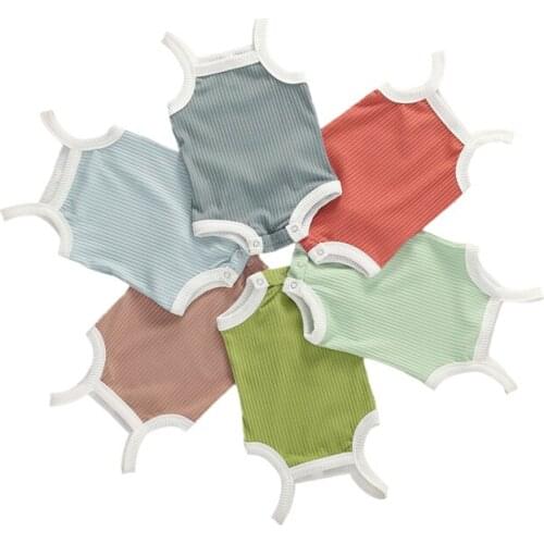 2020 Baby Summer Clothing 0-24M Newborn Infant Baby Girl Boy White Edge Rompers Sleeveless Cotton Jumpsuits Ribbed Solid Outfits