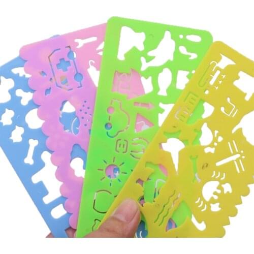 4PCS Cute Art Graphics Symbols Drawing Template Stationery Ruler Kids Drafting Stencil Toys Gifts For Children Kids Student