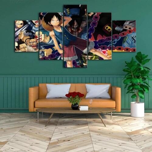 5 Pieces Luffy Japan Anime Boy Canvas One Piece Wall Art Painting Modular Poster Pictures for Living Room Home Decor Printings