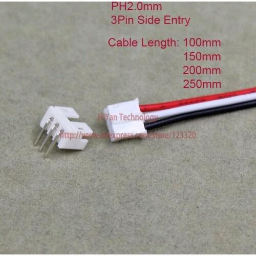 50sets Mini Micro PH2.0 JST 2.0mm Pitch 3Pin Side Entry Connector with 1007 26AWG 10cm To 25cm Electronic Wire Cable Pin header