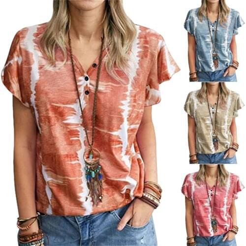 5XL Plus Size Print T-shirts Women Summer Short Sleeve Tee Shirt Female Casual Loose Tshirt T-shirts Casual Button Ladies Tops