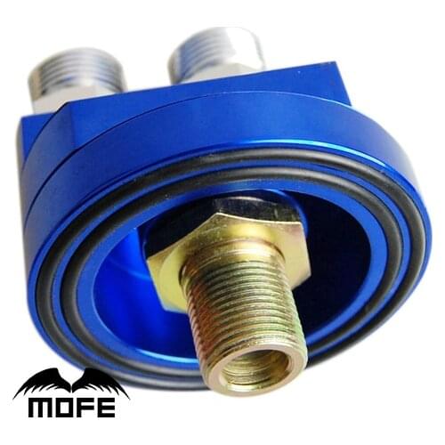 AN10 Aluminum Oil Filter Relocation With Adapters 3/4-16 UNF + M20XP1.5 Blue