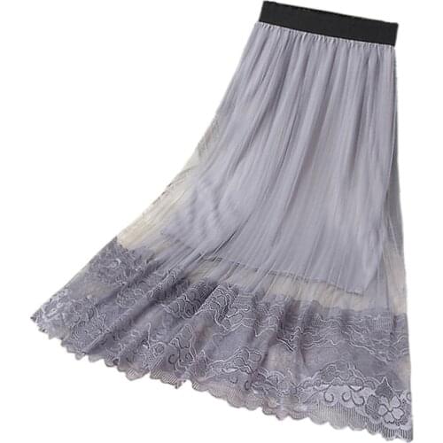B3214 Summer 2020 new Korean version womens fashion lace net high-waisted thin tulle a-line padded skirt cheap wholesale