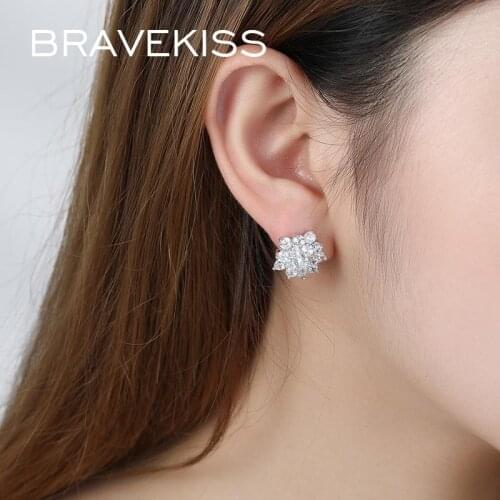 BRAVEKISS New Flower Trendy Cute AAA+ Clear CZ Stud Earrings for Women 2019 Fashion Earring Engagement Party Jewelry BUE0362