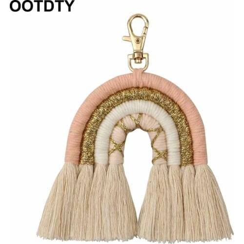 Rainbow Keychains Women Boho Handmade Key Holder Keyring Macrame Bag Charm Car Hanging Jewelry Gifts