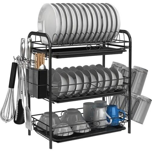 Black Iron Drain Dish Rack Multifunctional Kitchen Storage Racks for Chopping Board Bowl Plates Cups Holder Draining Storage