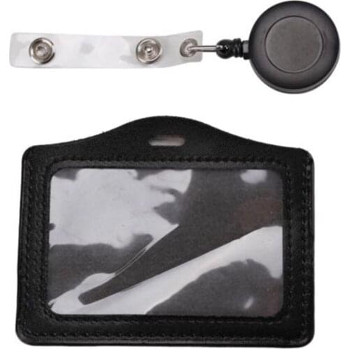 1 Pcs Brand New Pu Leather Id Card Holder Badge Reel Oyster Security Retractable Photo Identity Pass Badge Holder & Accessories